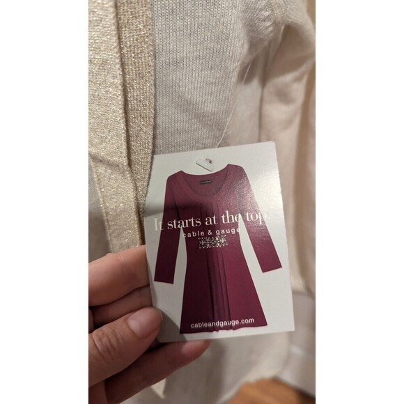 Cable And‎ Gauge Cashmere Blend Bow Neck Sweater Ivory Gold Bow  SZ L Coquette - Picture 2 of 6